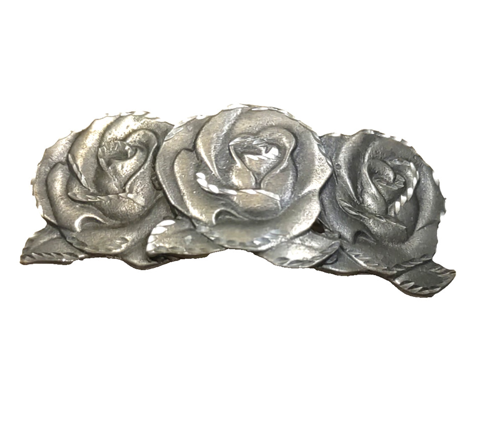 Pewter Rose Hair Barrette Tension Clip Stylish Garden